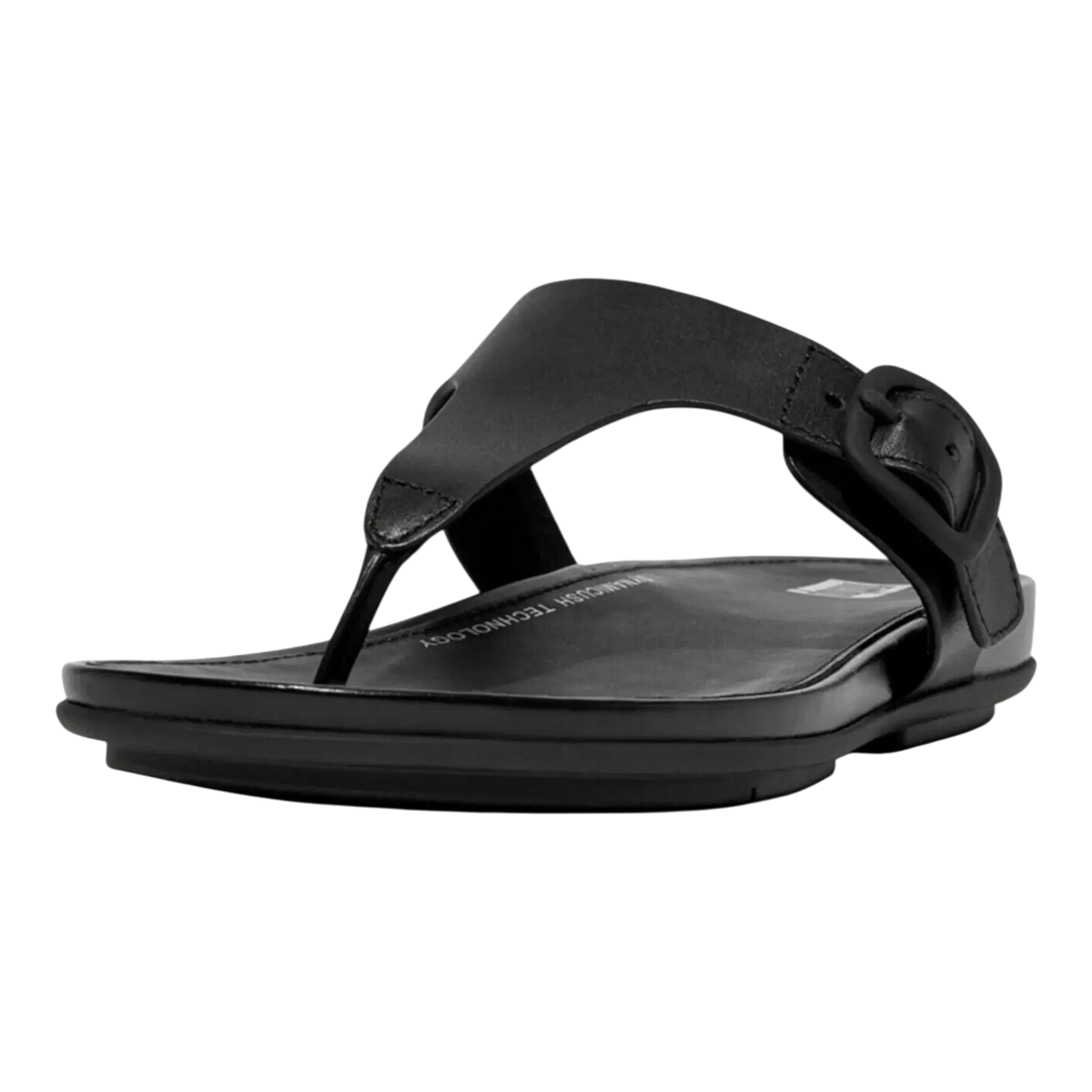 FitFlop Gracie FT9-090 Women Sandals Black Leather Toe-Post Rubber-Buckle