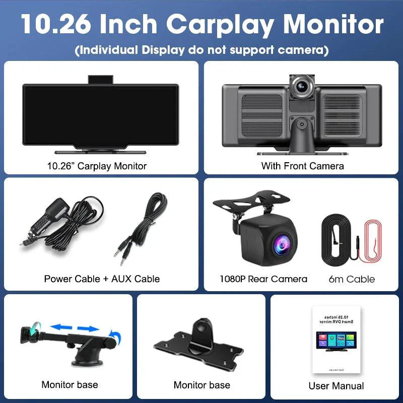 4K 10.26'' Mirror Dash Cam w/ Carplay & Android Auto