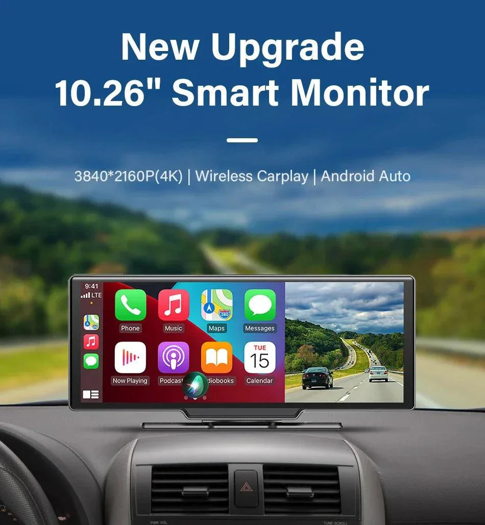 4K 10.26'' Mirror Dash Cam w/ Carplay & Android Auto