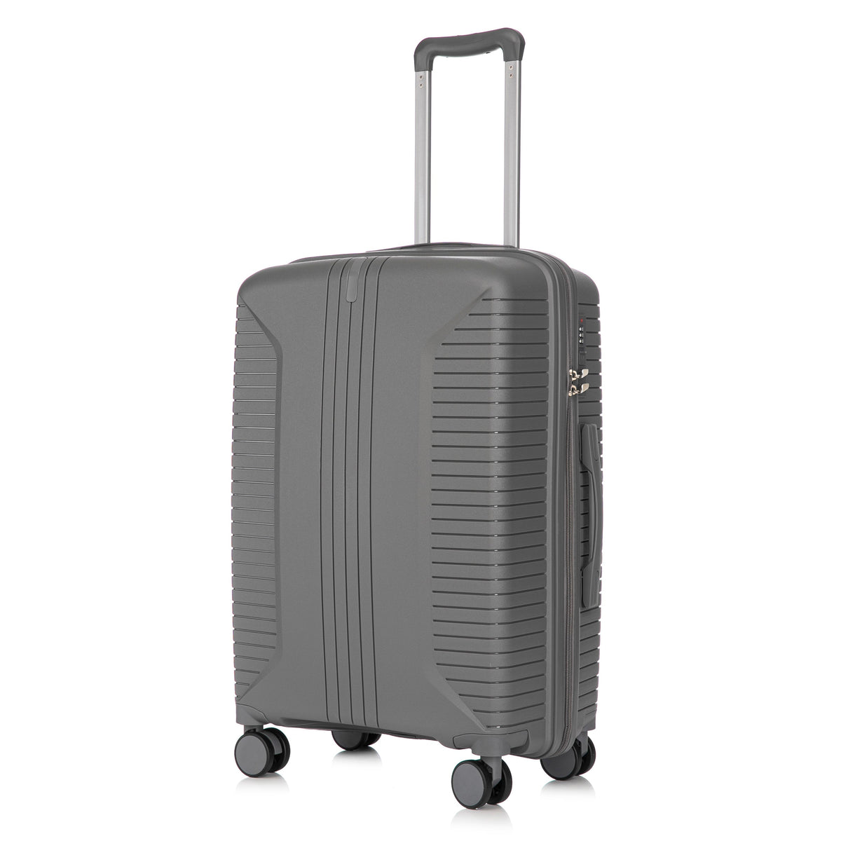 3-Piece PP Spinner Wheel Luggage Set 20'/24'/28' Silver Grey