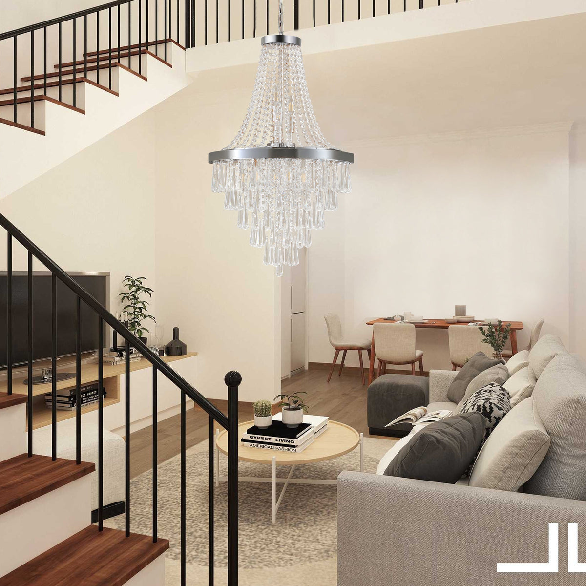 20" Chrome Crystal Chandelier with Adjustable Height