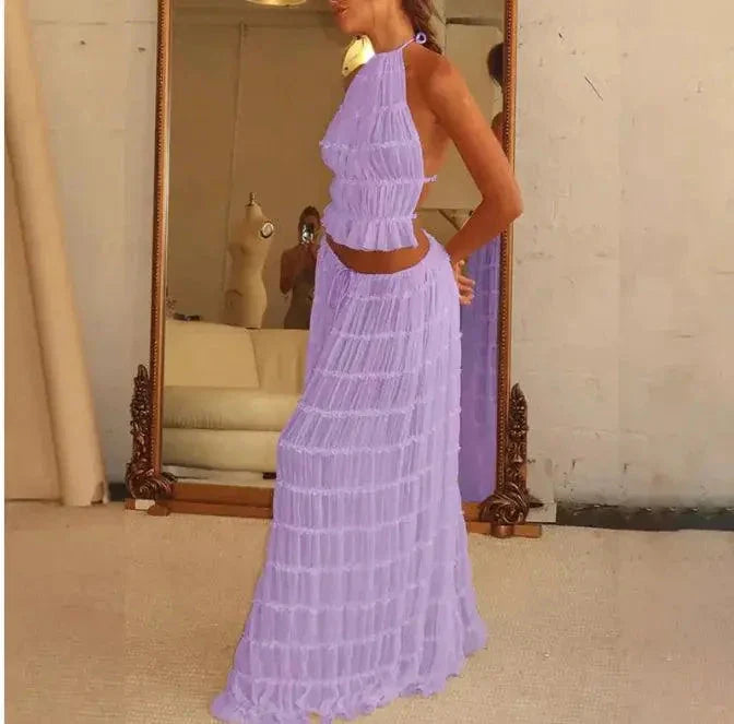2-Piece Chic Halter Dress Suit Set