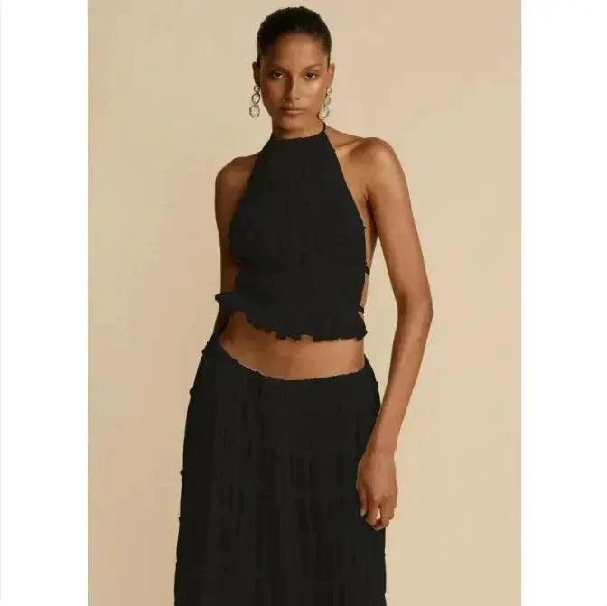 2-Piece Chic Halter Dress Suit Set