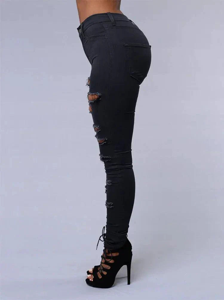 2026 Women's Stretch Skinny Ripped Hole Washed Denim Jeans Female High Waist Pencil Y2k Pants Jeans Ladies Casual Trousers Pants