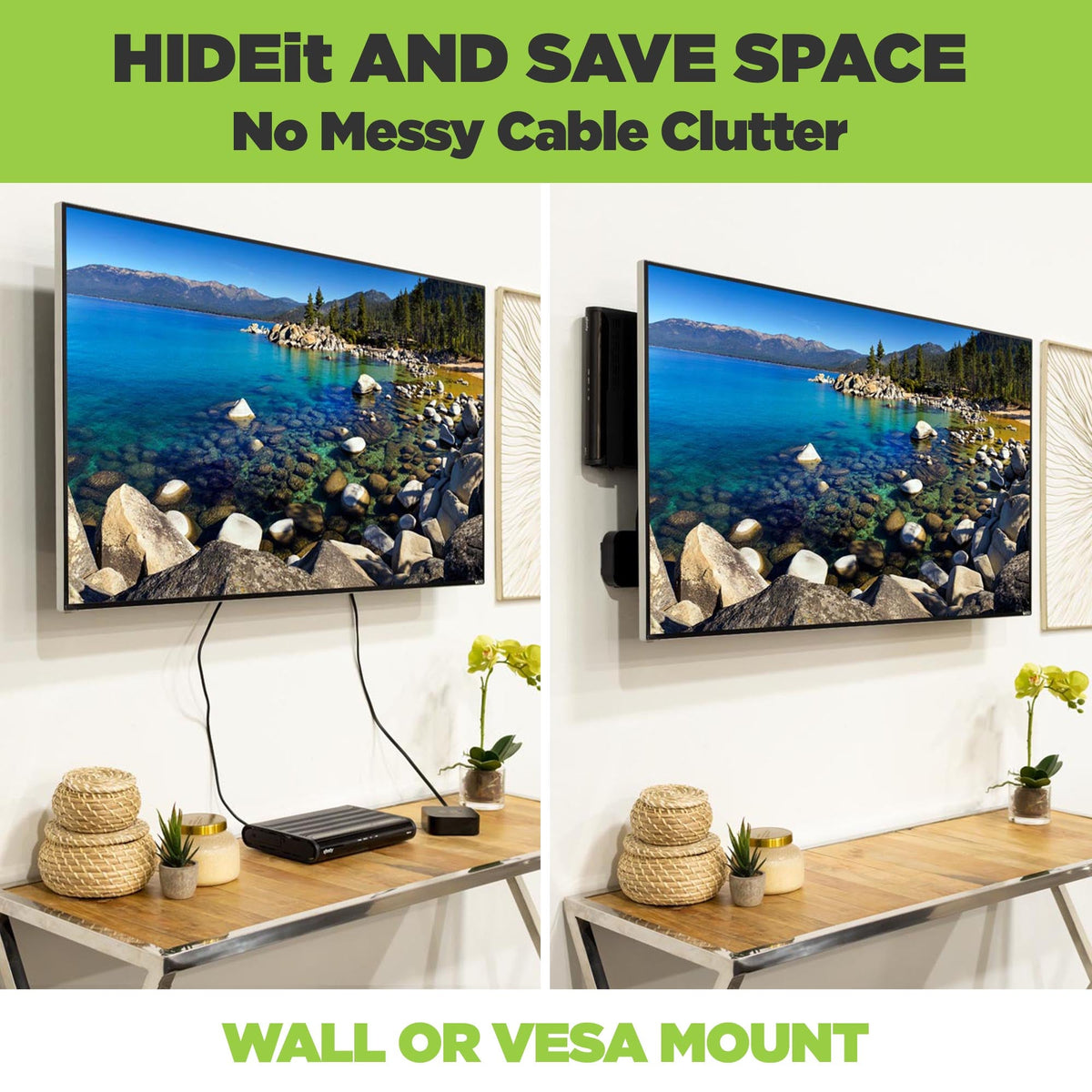 HIDEit Uni-S | Adjustable Small Electronics, Cable Box Mount + Small Computer Mount