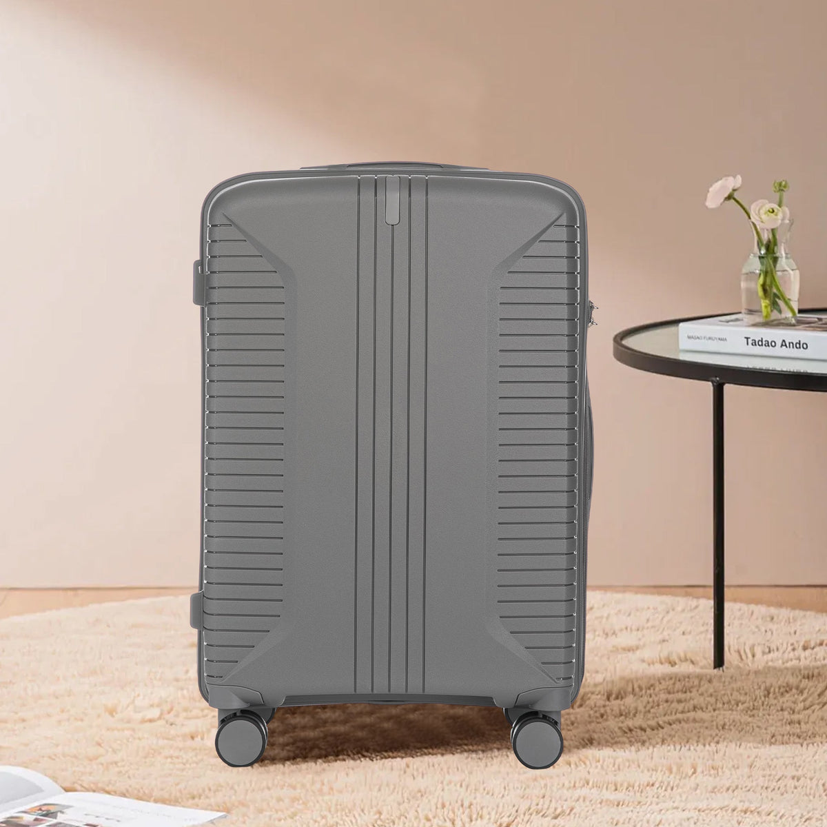 3-Piece PP Spinner Wheel Luggage Set 20'/24'/28' Silver Grey