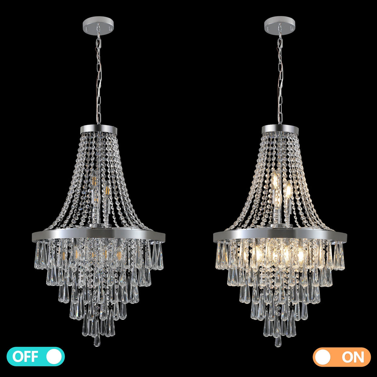 20" Chrome Crystal Chandelier with Adjustable Height