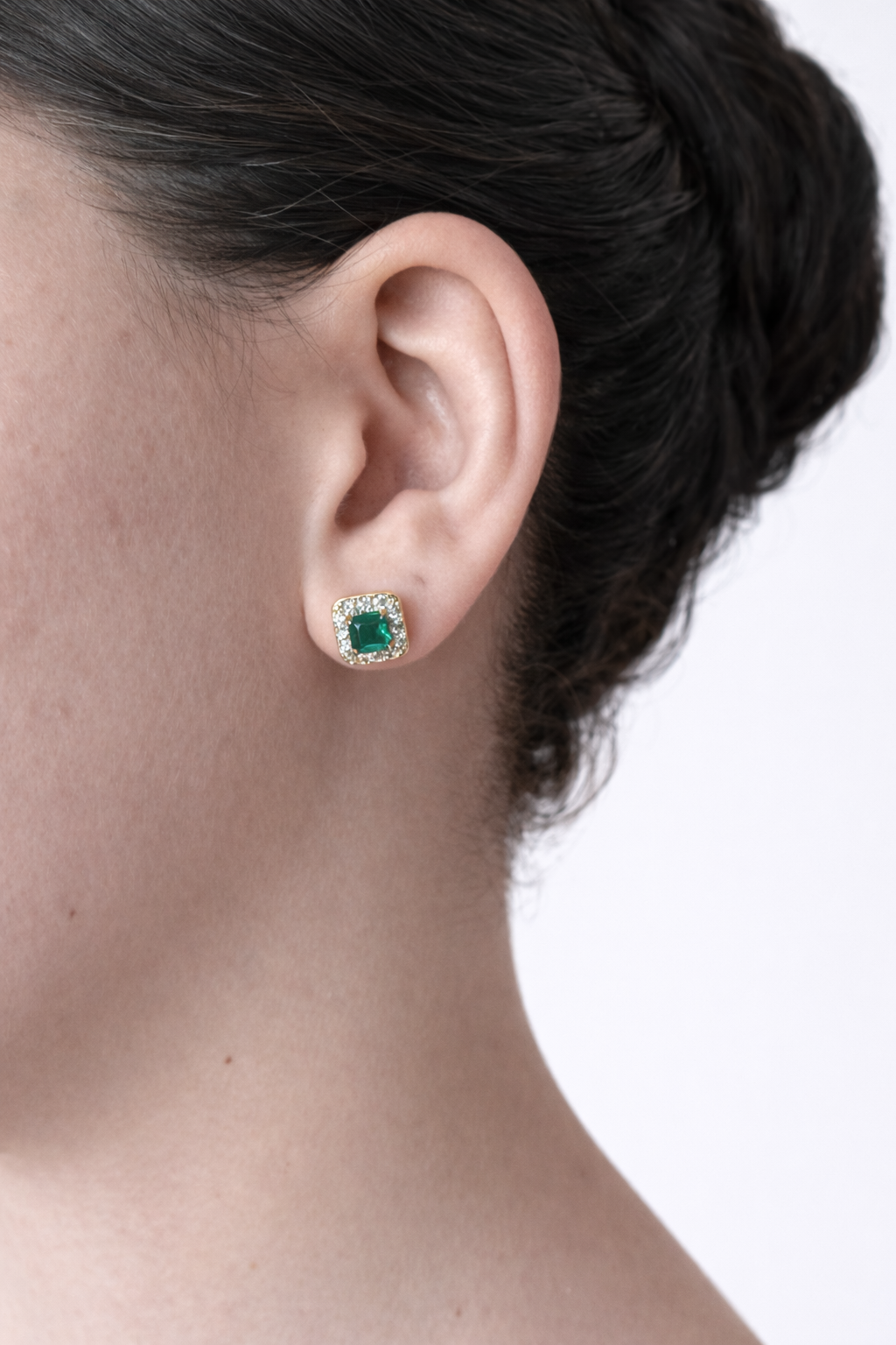 Olivia Emerald Halo Earrings in Dark Green
