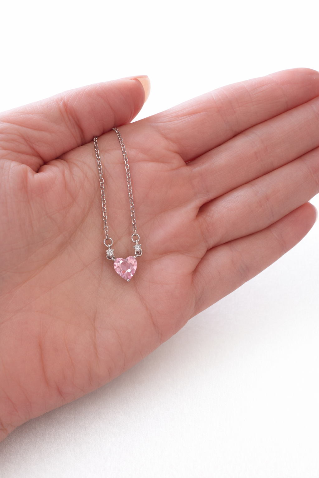 Charlotte Pink Crystal Heart Necklace- 18"