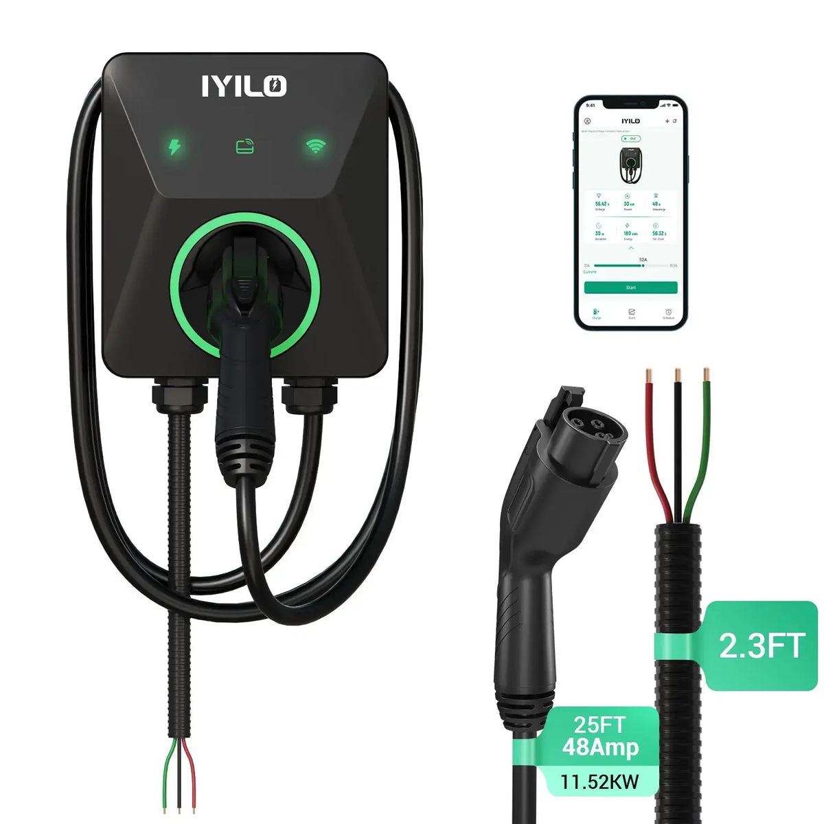 IYILO Level 2 Charger J1772 Wall-mounted Hardwired - 48A