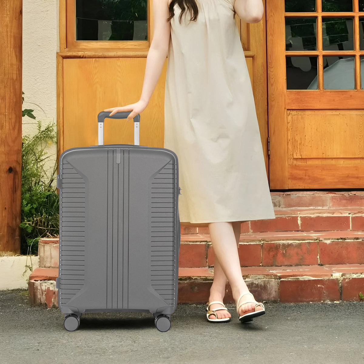 3-Piece PP Spinner Wheel Luggage Set 20'/24'/28' Silver Grey