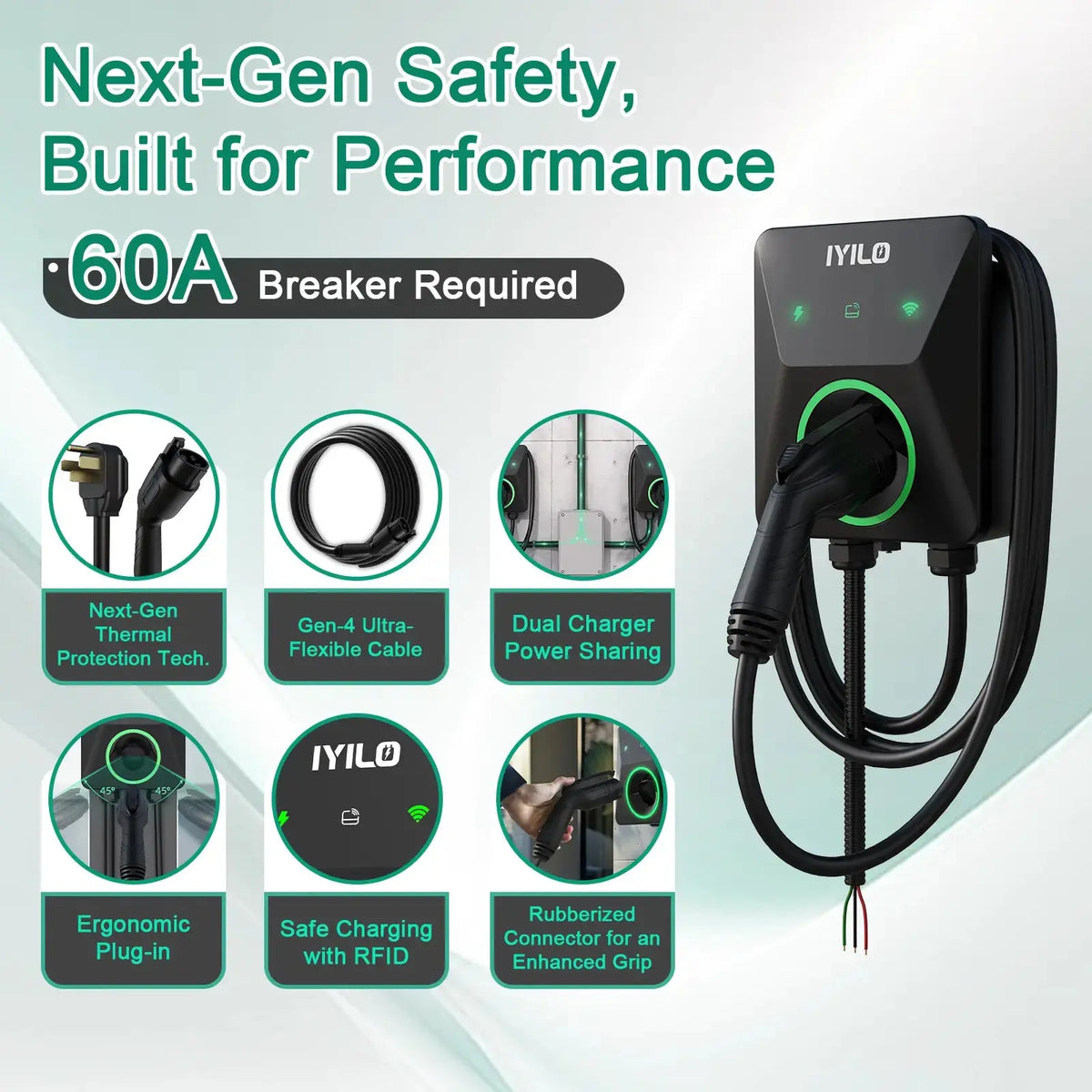 IYILO Level 2 Charger J1772 Wall-mounted Hardwired - 48A