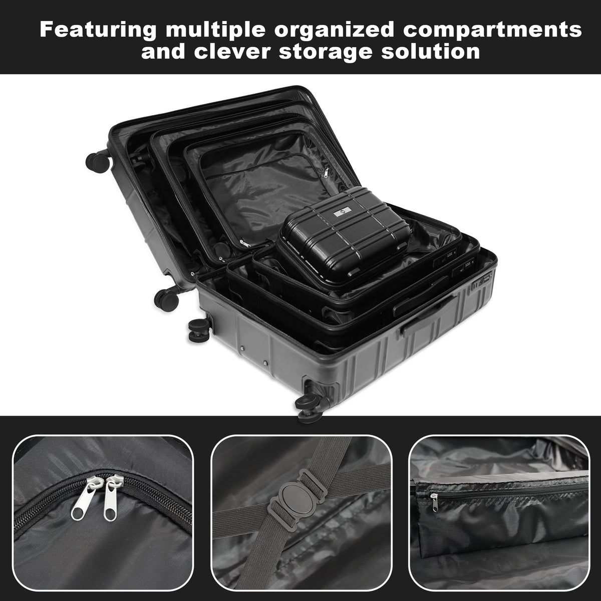 Luggage Sets ABS+PC Hardshell 4pcs Lightweight Durable Suitcases