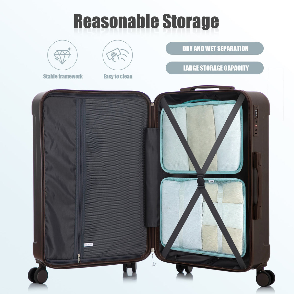 3 Piece ABS Spinner Wheel Luggage Set (Brown)