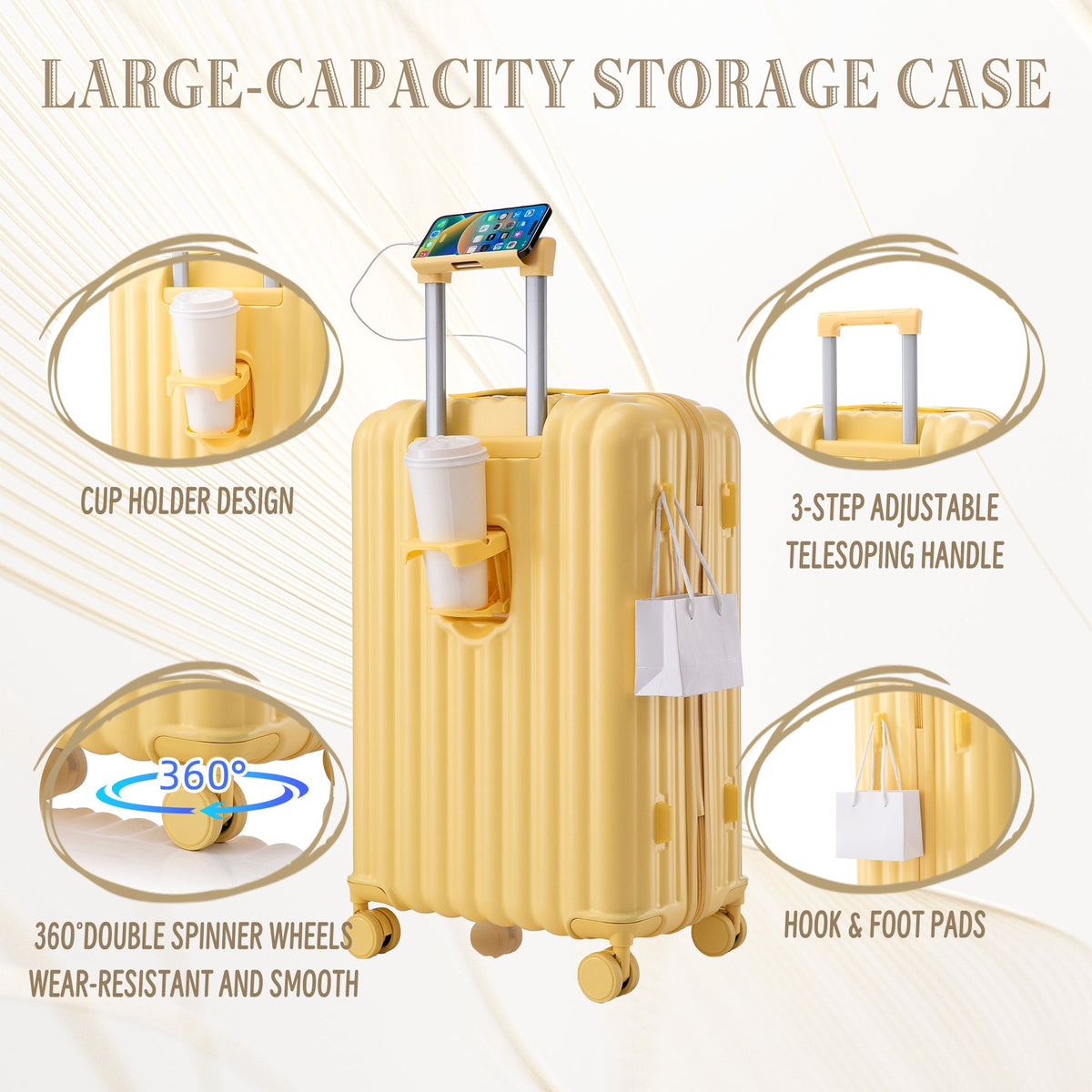 20'/24'/28' ABS Spinner Wheel Luggage Set with USB Port & Cup Holder