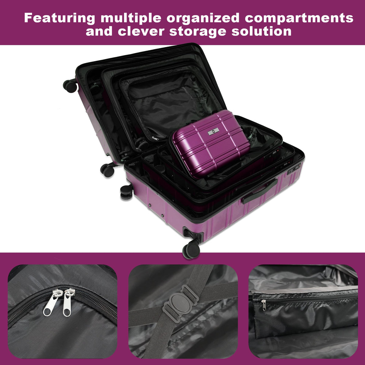 Luggage Sets ABS+PC Hardshell 4pcs Spinner Wheels with TSA Lock