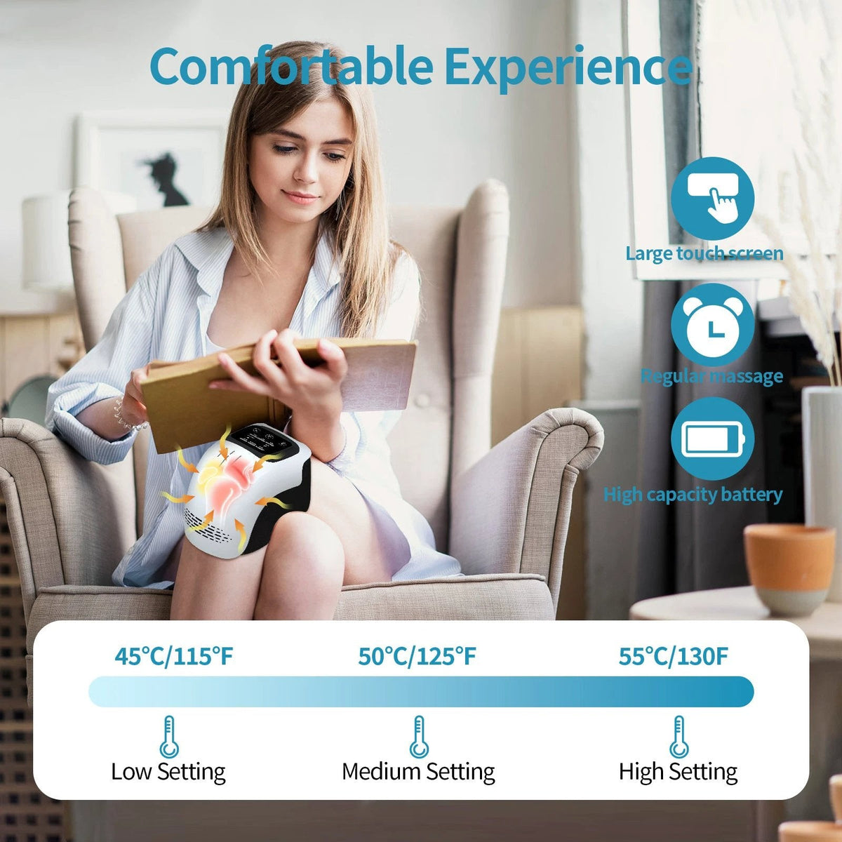 Knee Relief Massager with Heating & Vibration Technology