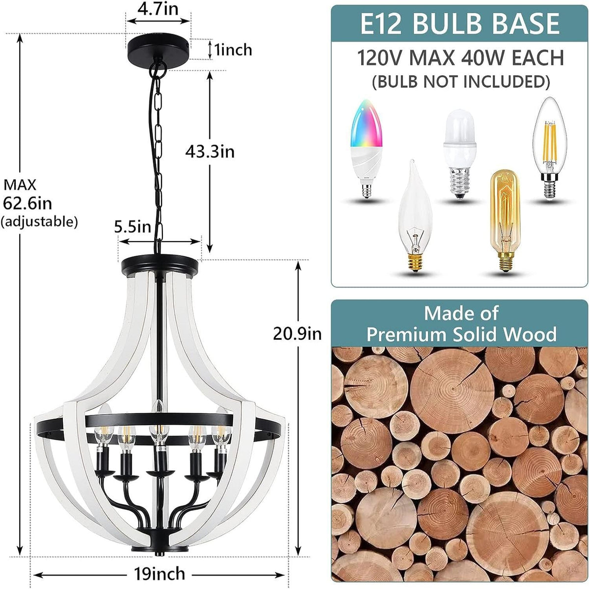 Modern White Solid Wood Chandeliers