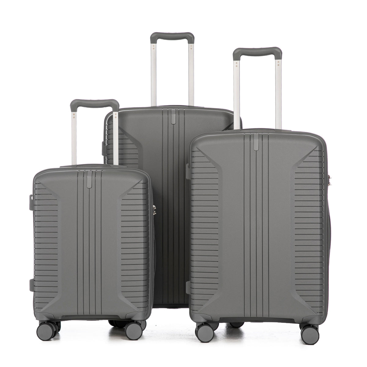 3-Piece PP Spinner Wheel Luggage Set 20'/24'/28' Silver Grey