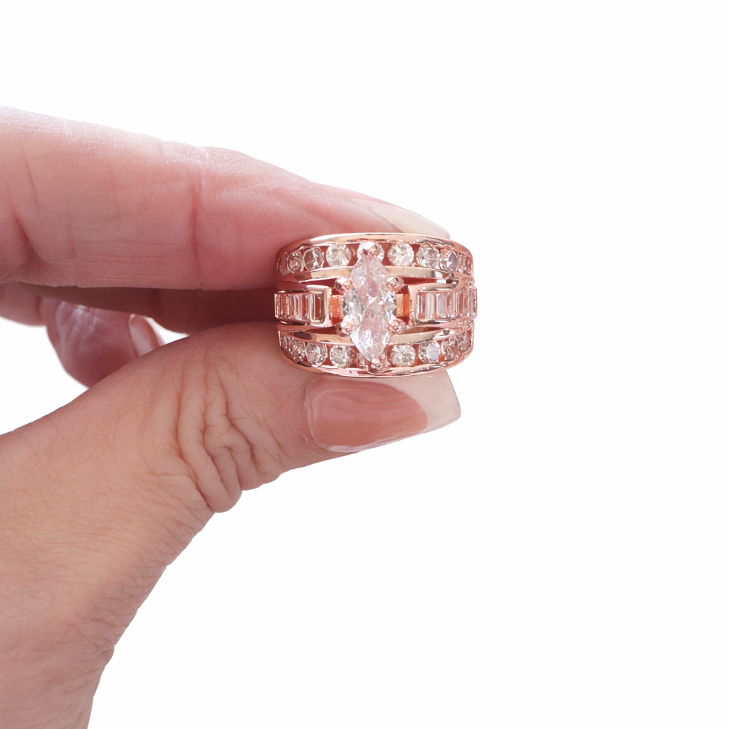 Victoria Marquise Cut Stacked Ring-Champagne Gold