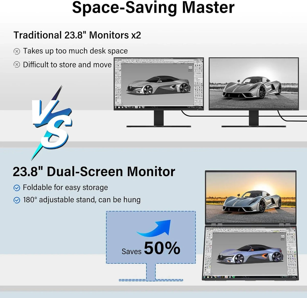 InnoView Foldable 23.8" Dual Monitor-INVPM609