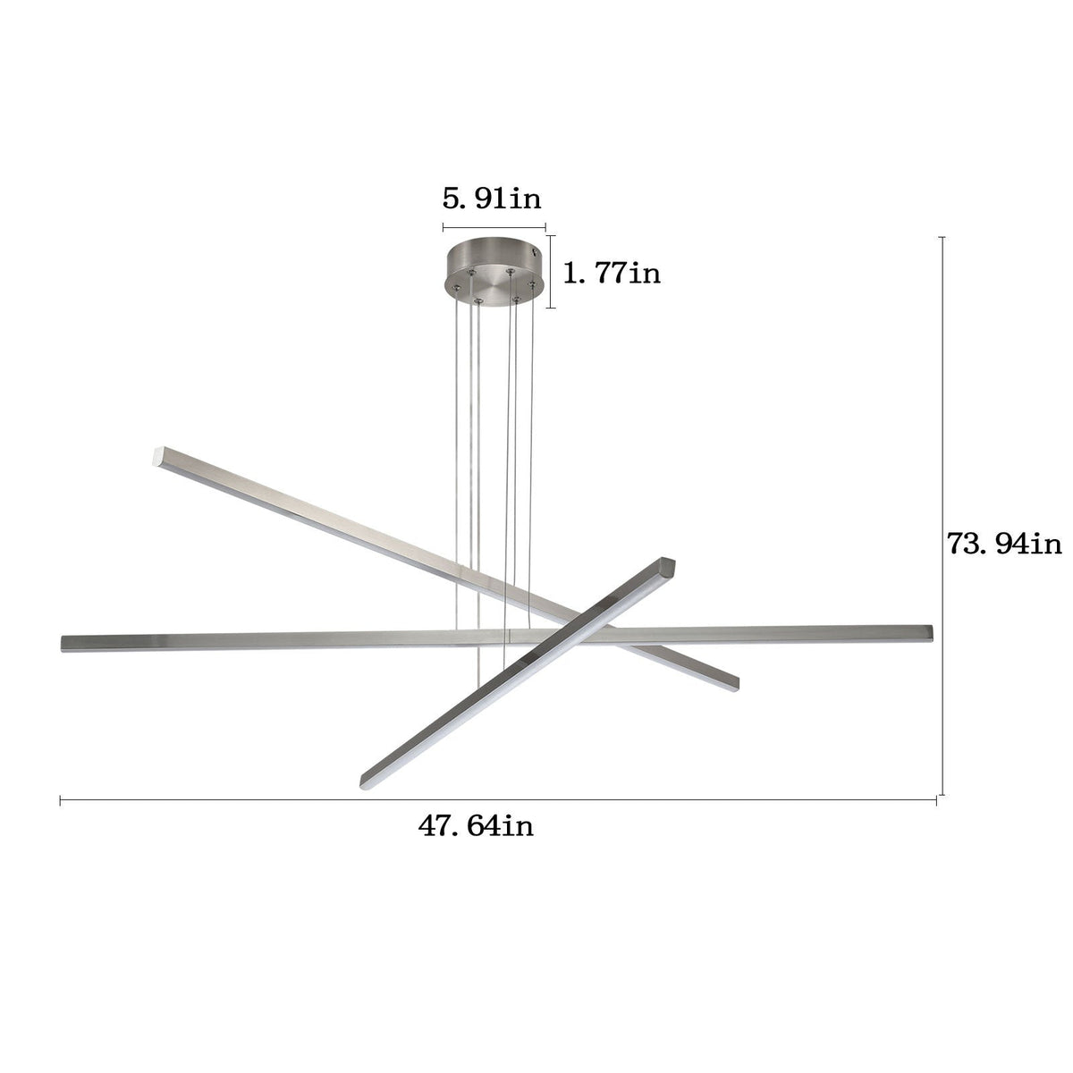 48" Modern LED Chandelier - Geometric 3-Arm Design