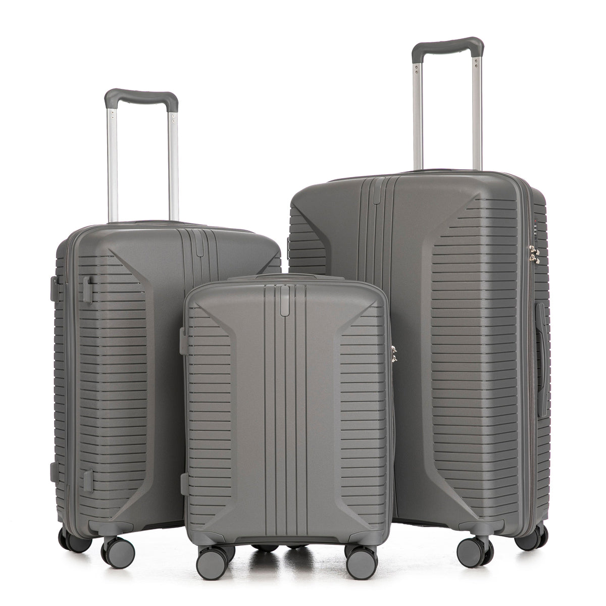 3-Piece PP Spinner Wheel Luggage Set 20'/24'/28' Silver Grey