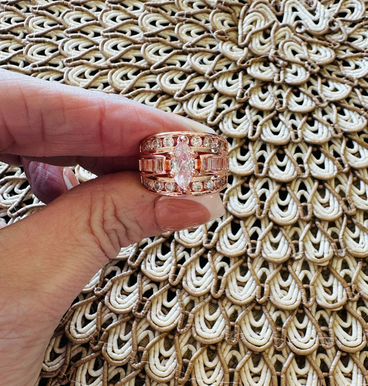Victoria Marquise Cut Stacked Ring-Champagne Gold