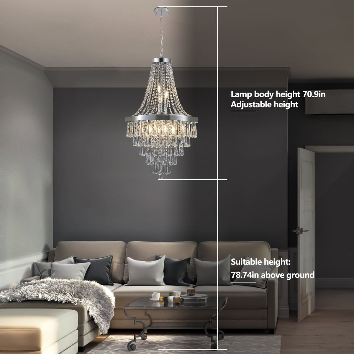 20" Chrome Crystal Chandelier with Adjustable Height
