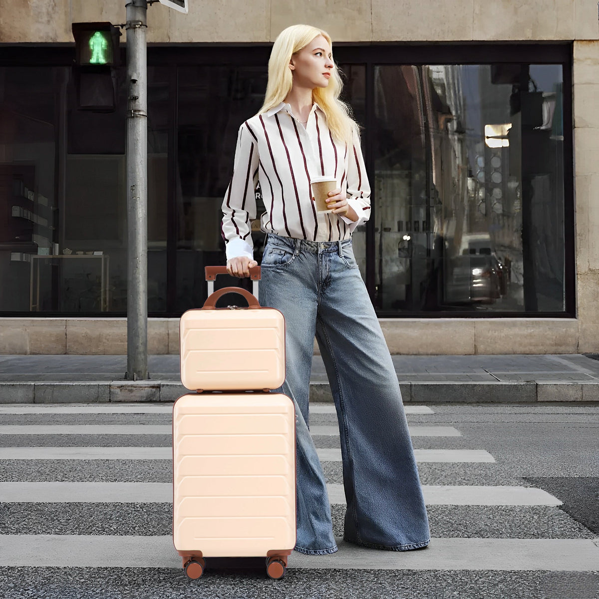 14'/20' 2-Piece ABS Spinner Wheel Luggage Set (Beige)