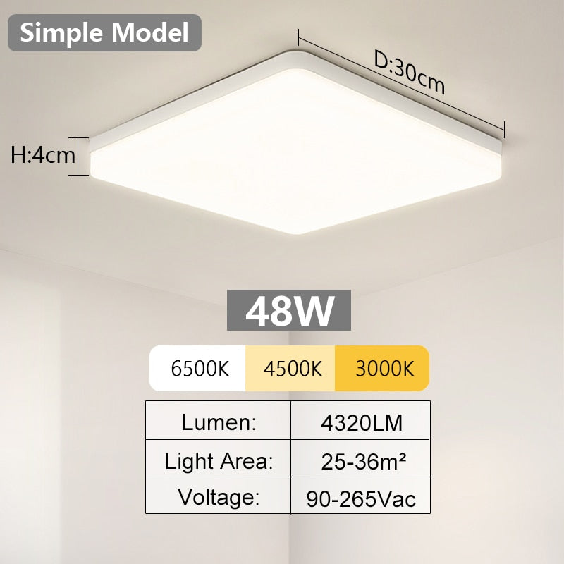 Square LED Ceiling Lamp - Bedroom Lighting in Neutral White, Cold White, and Warm White - 48W, 36W, 24W, 18W Options for Living Room Brilliance