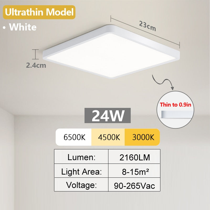 Square LED Ceiling Lamp - Bedroom Lighting in Neutral White, Cold White, and Warm White - 48W, 36W, 24W, 18W Options for Living Room Brilliance