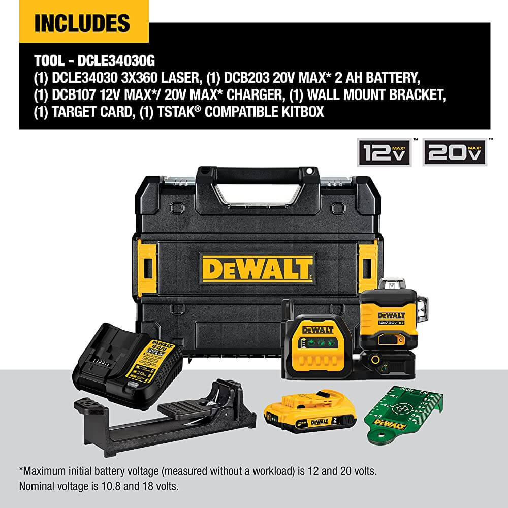 DEWALT DCLE34030G 20V MAX* 3 x 360 Green Laser