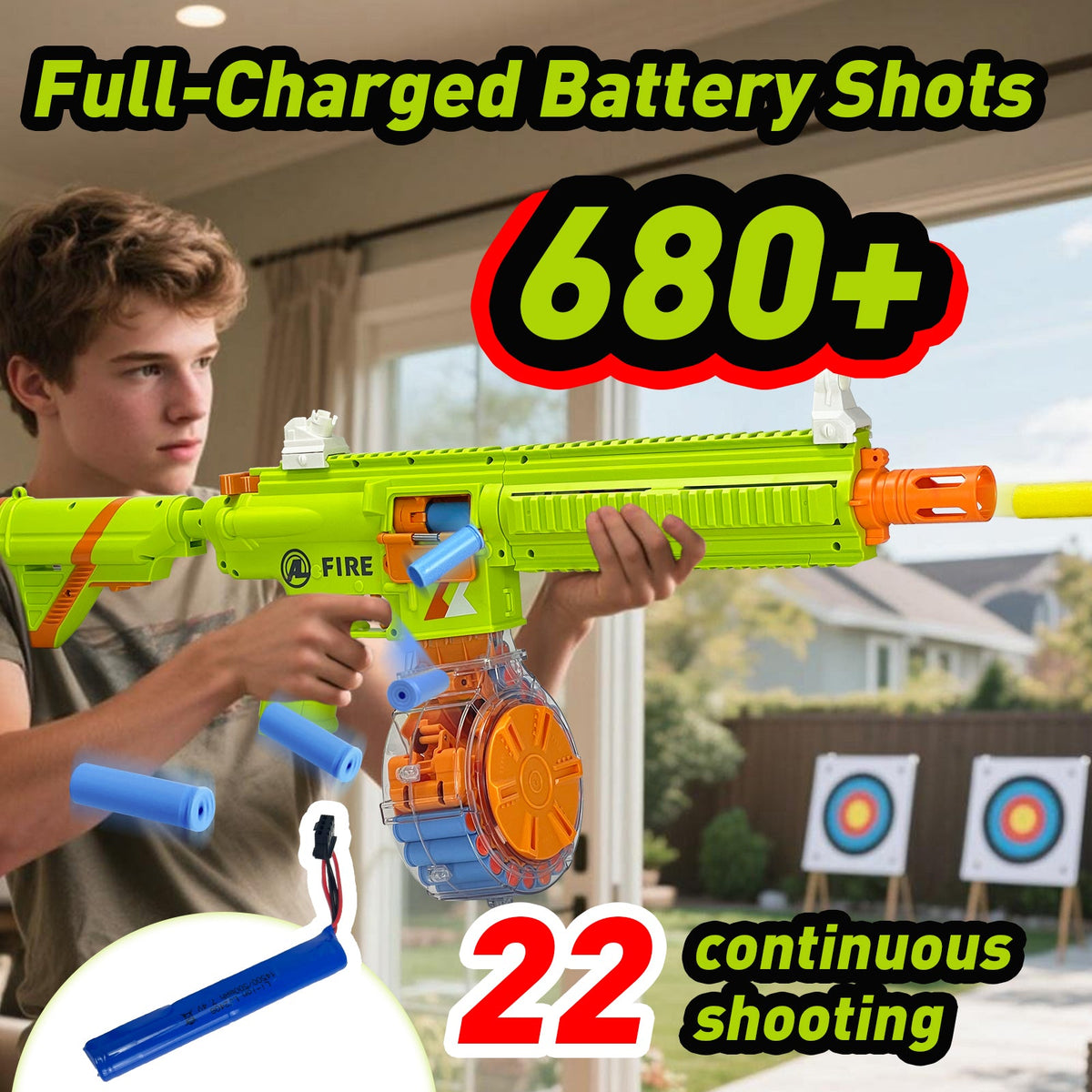 Semi-Automatic Toy Gun with Rechargeable Battery, 22-Round Magazine, and Shell Ejection Feature