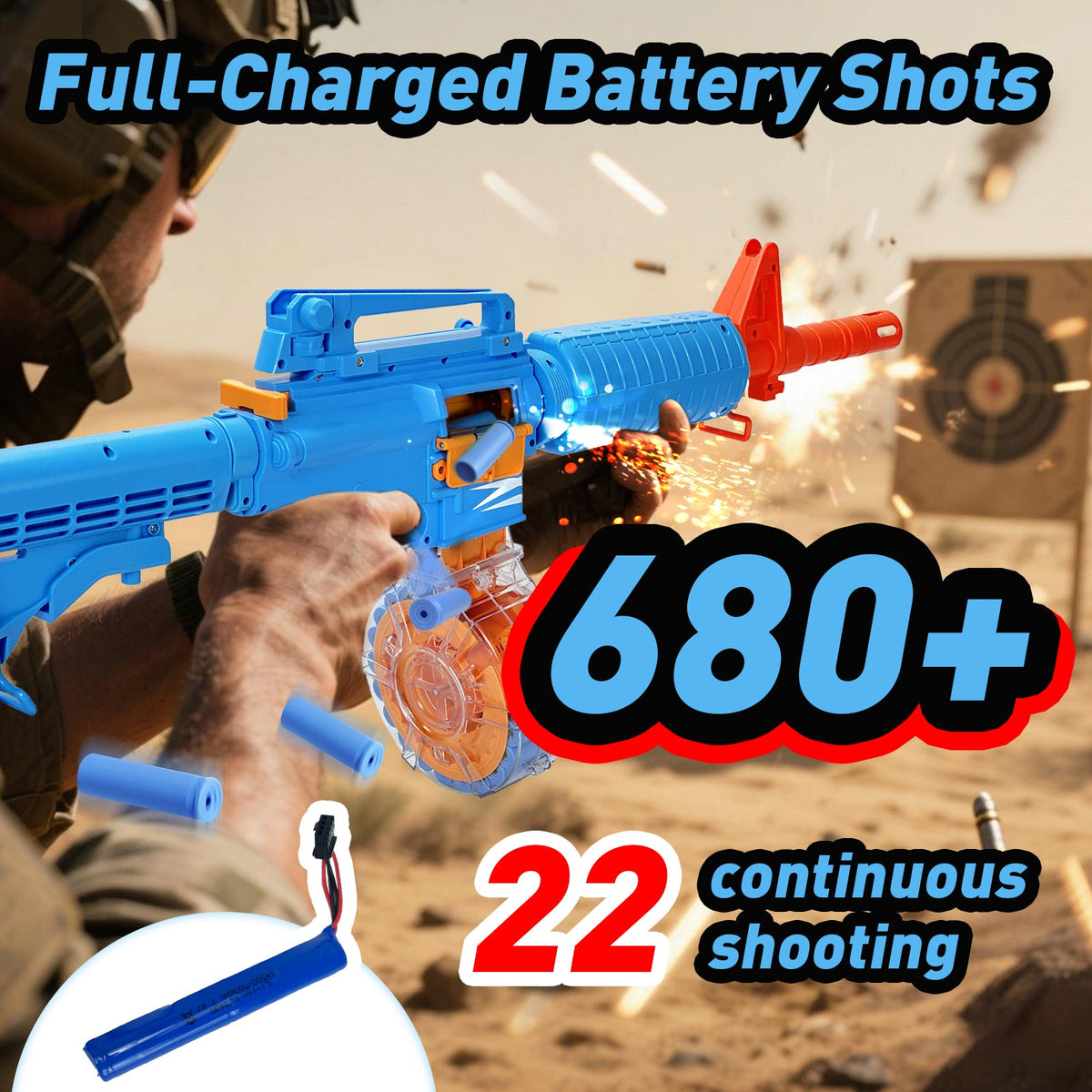 Semi-Automatic Toy Gun with Rechargeable Battery, 22-Round Magazine, Shell Ejection Feature, Quick Loader, and High-Speed Accuracy