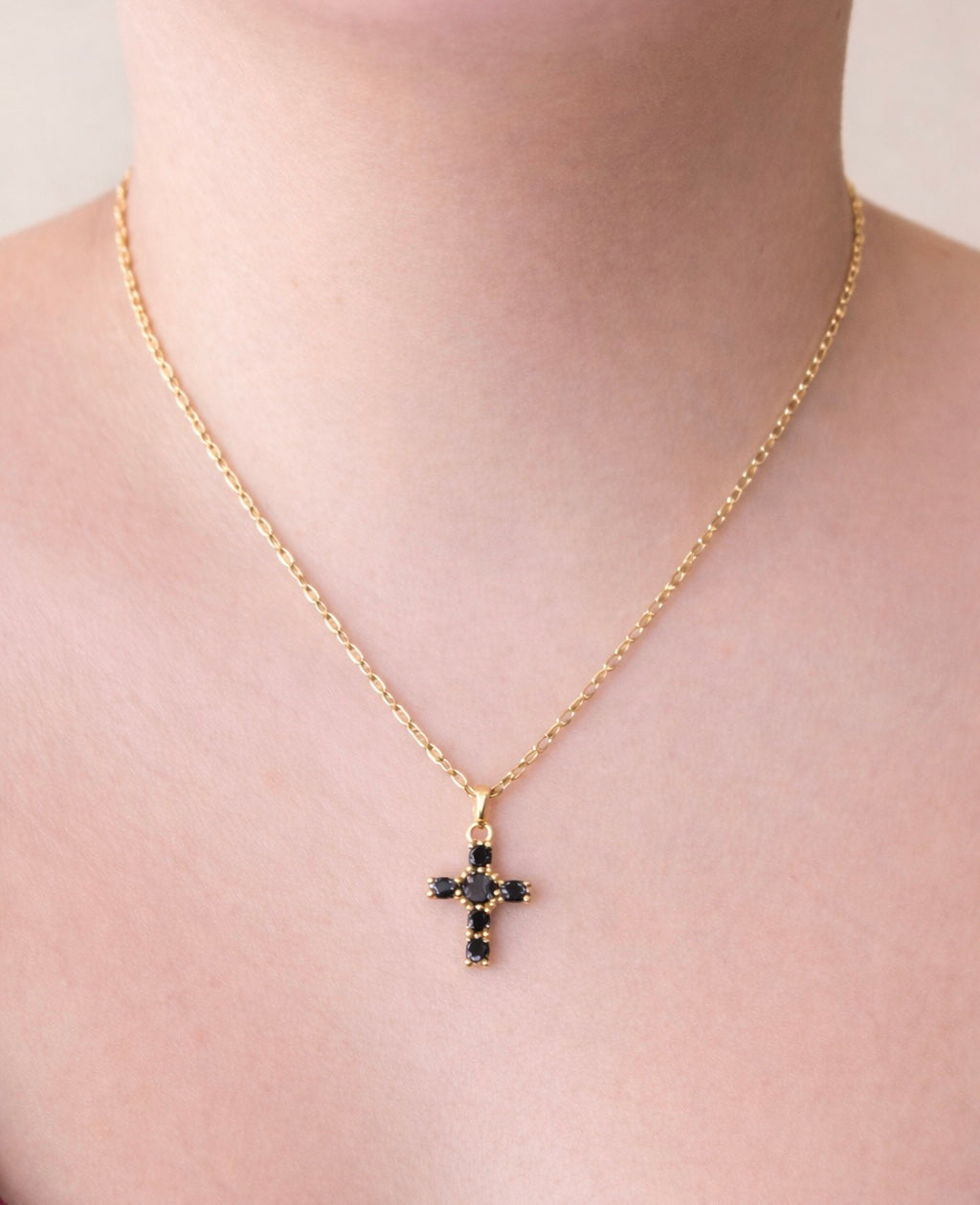 Onyx Cross Pendant Necklace- 18”
