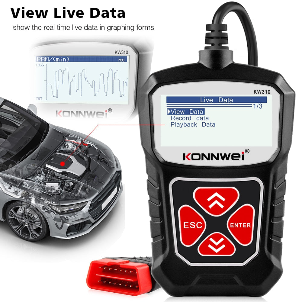 KW310 OBD2 Scanner - Professional Car Diagnostic Tool with Russian Language Support, Automotive Scanner, and Car Maintenance Toolkit