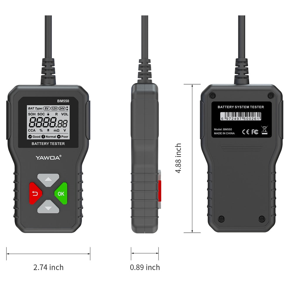 KINGBOLEN BM550 Car Battery Tester 6V 12V 24V 100-2000 CCA Battery System Detect Auto Battery Analyzer Car Battery Tool PK KW208