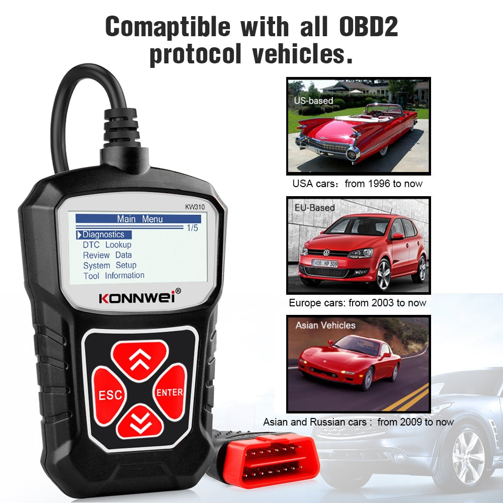 KW310 OBD2 Scanner - Professional Car Diagnostic Tool with Russian Language Support, Automotive Scanner, and Car Maintenance Toolkit