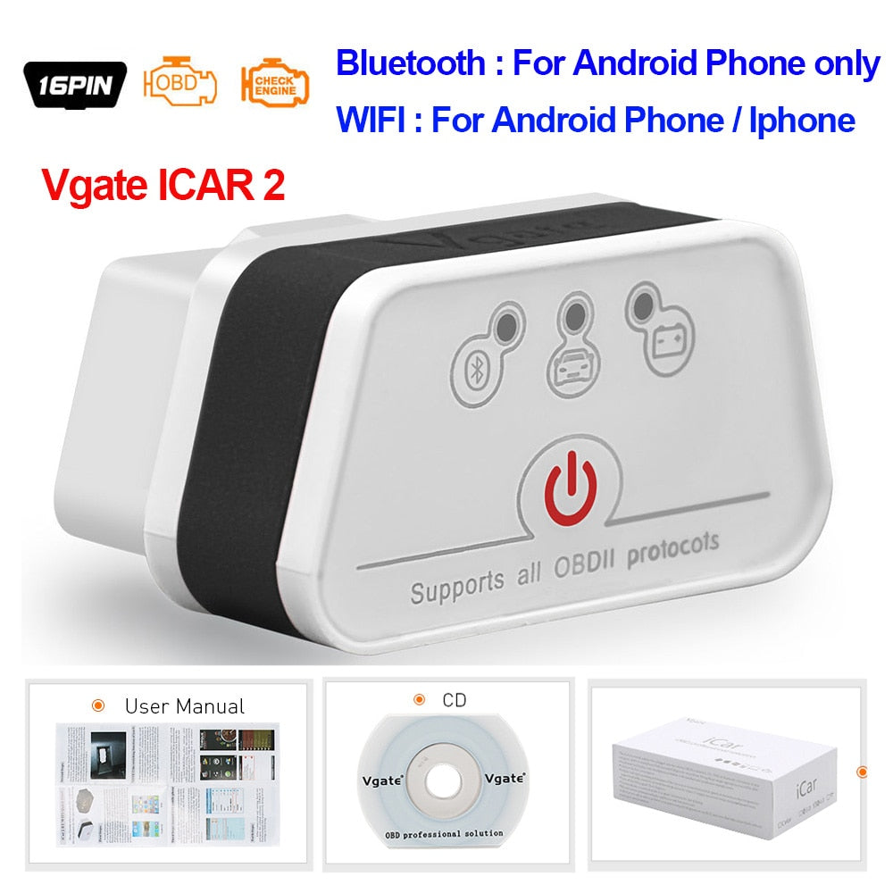 Vgate iCar2 obd2 Bluetooth scanner ELM327 V2.2 obd 2 wifi icar 2 car tools elm 327 for Android/PC/IOS code reader