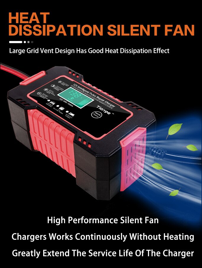 Smart 12V Battery Charger: Full Automatic Digital Display, Power Pulse Repair, Wet/Dry Lead Acid