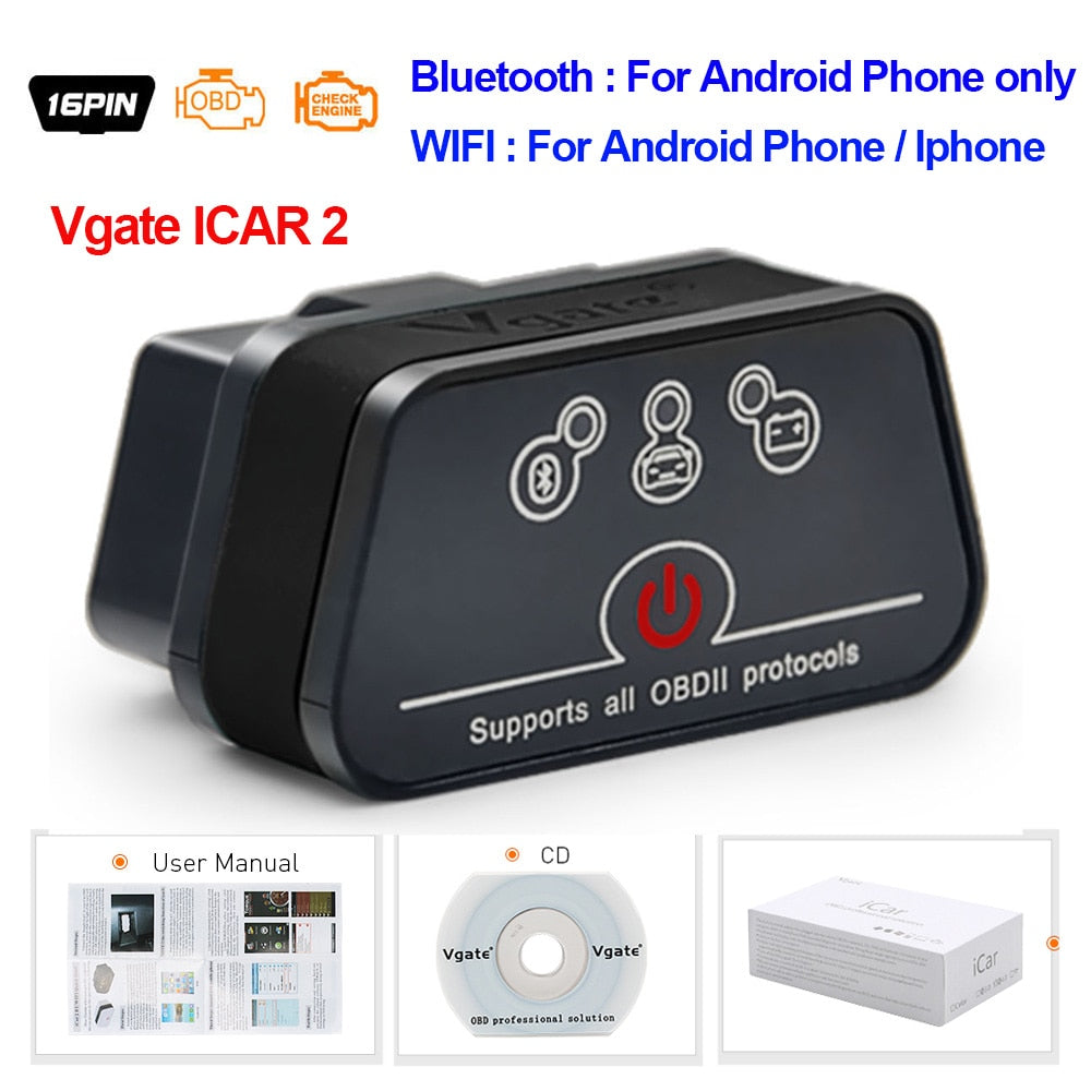 Vgate iCar2 obd2 Bluetooth scanner ELM327 V2.2 obd 2 wifi icar 2 car tools elm 327 for Android/PC/IOS code reader