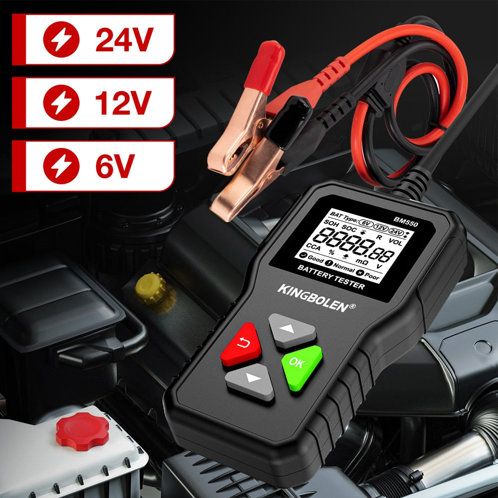 KINGBOLEN BM550 Car Battery Tester 6V 12V 24V 100-2000 CCA Battery System Detect Auto Battery Analyzer Car Battery Tool PK KW208