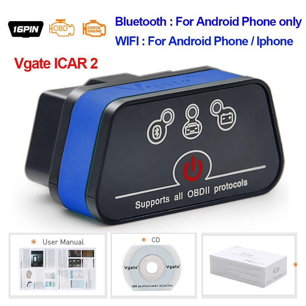 Vgate iCar2 obd2 Bluetooth scanner ELM327 V2.2 obd 2 wifi icar 2 car tools elm 327 for Android/PC/IOS code reader