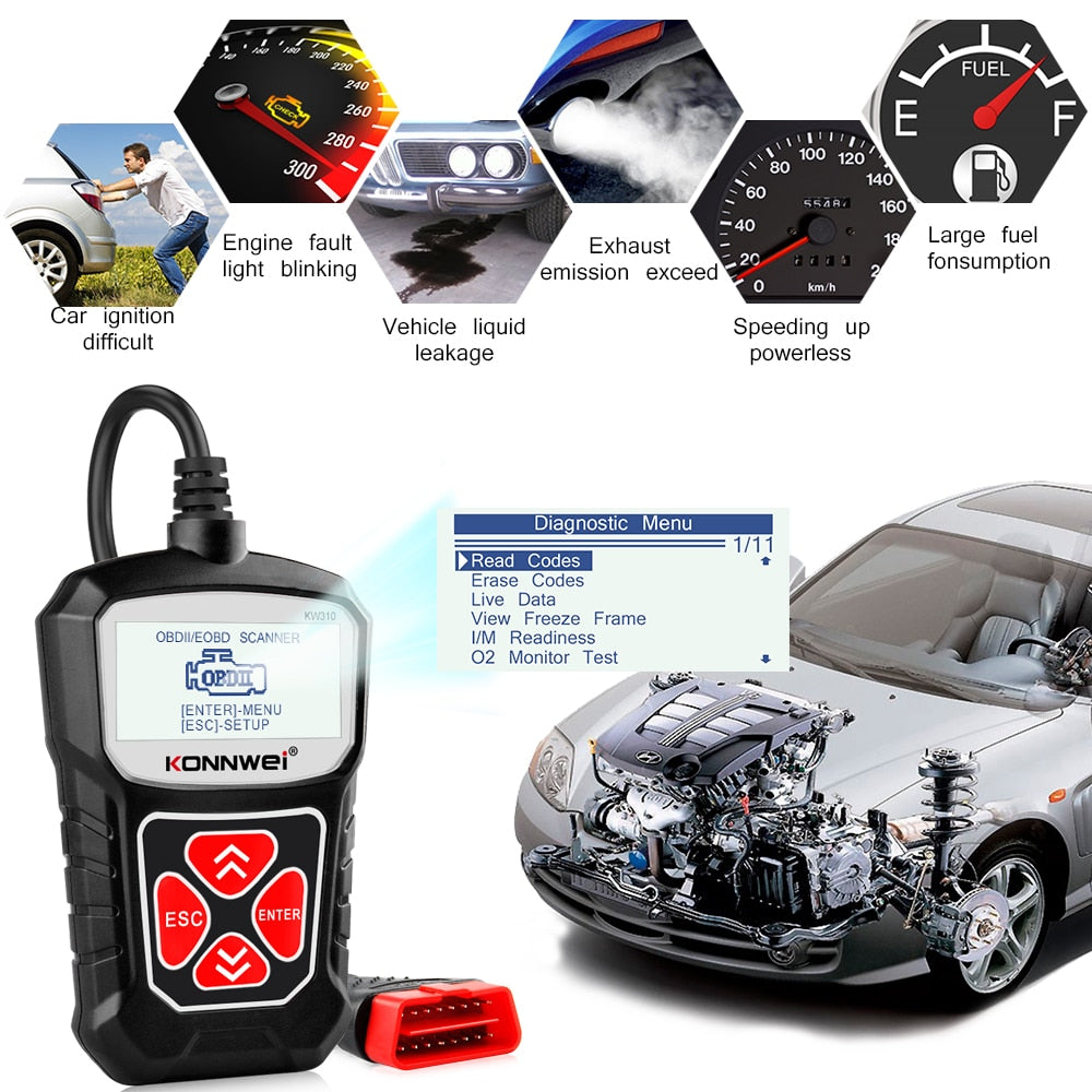 KW310 OBD2 Scanner - Professional Car Diagnostic Tool with Russian Language Support, Automotive Scanner, and Car Maintenance Toolkit