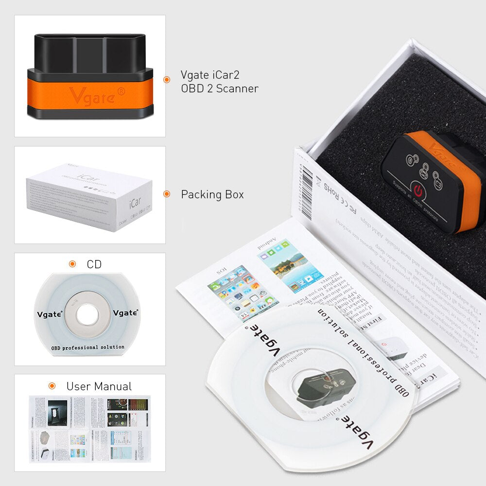 Vgate iCar2 obd2 Bluetooth scanner ELM327 V2.2 obd 2 wifi icar 2 car tools elm 327 for Android/PC/IOS code reader