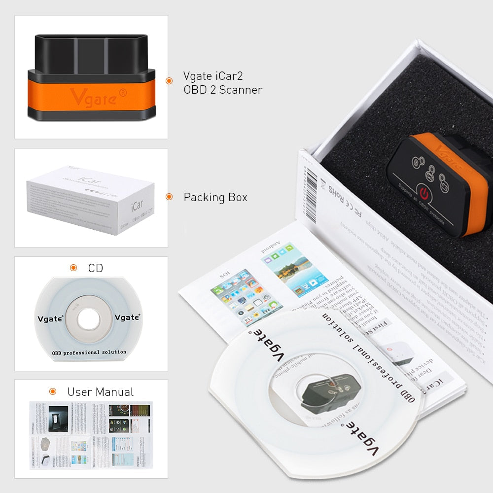 Vgate iCar2 obd2 Bluetooth scanner ELM327 V2.2 obd 2 wifi icar 2 car tools elm 327 for Android/PC/IOS code reader