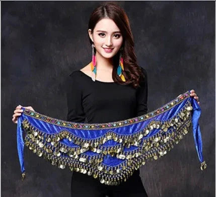 1PC New Style Belly Dance Belt Newest Multi-color Glass Silk Velvet Dancing Belt Scarf Crystal BellyDance Waist Chain Hip Scarf