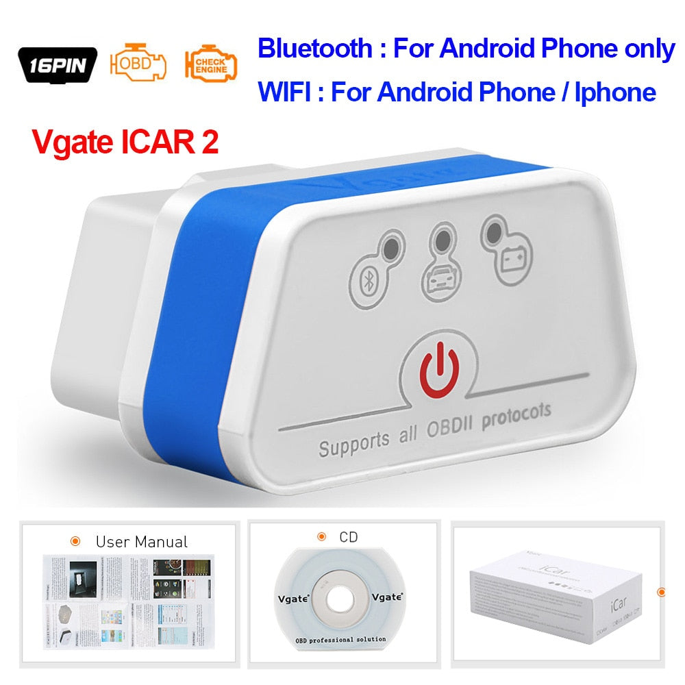 Vgate iCar2 obd2 Bluetooth scanner ELM327 V2.2 obd 2 wifi icar 2 car tools elm 327 for Android/PC/IOS code reader