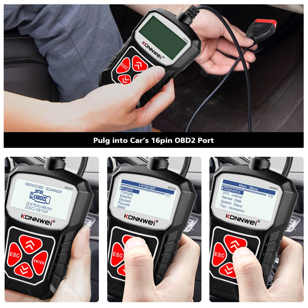 KW310 OBD2 Scanner - Professional Car Diagnostic Tool with Russian Language Support, Automotive Scanner, and Car Maintenance Toolkit